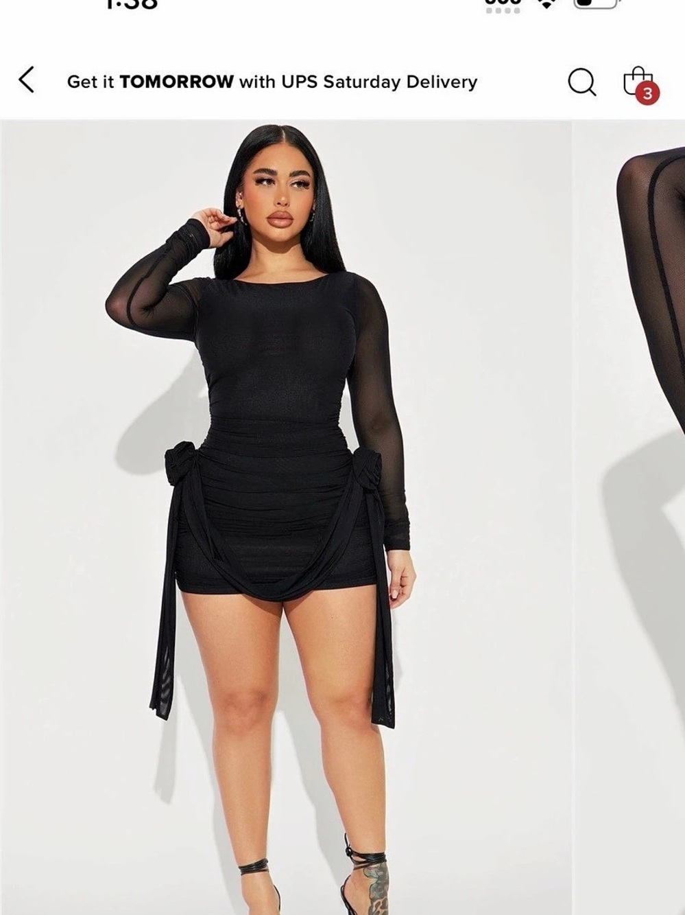 Fashion Nova Black Ruched Mini Dress Size Small